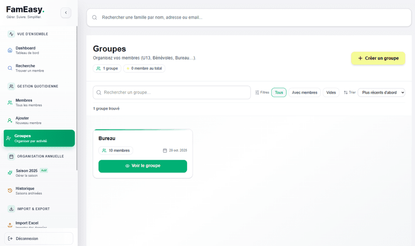 Gérer les groupes - Interface intuitive pour gérer vos groupes